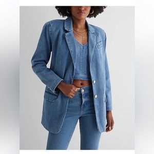 Expres Denim Oversized Novelty Button Blazer XS